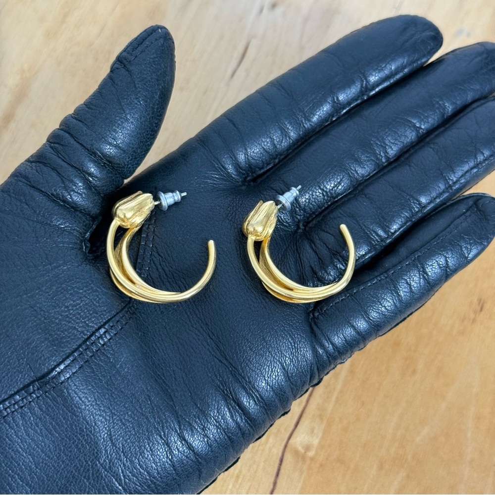 RARE Givenchy Tulip Gold Tone, Gold Plated? Floral Hoop Earrings Elegant Luxury